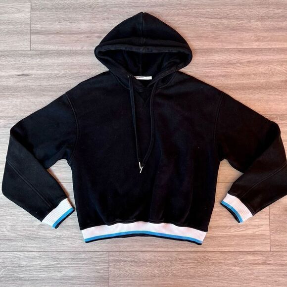 Alexander Wang Women's Black Long-Sleeve Cropped Fleece Hoodie Jacket‎ Medium - Picture 1 of 7